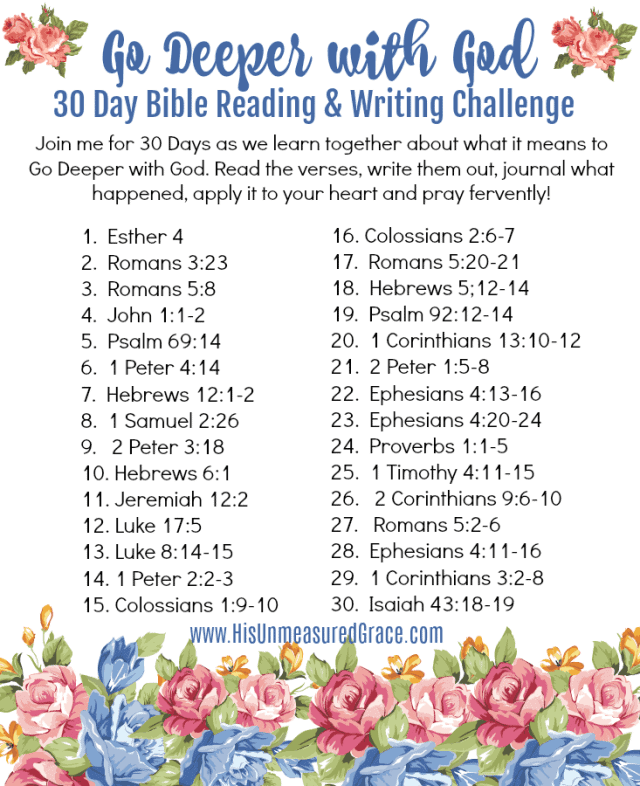 Going Deeper with God 30 Day Bible Reading & Writing Challenge His